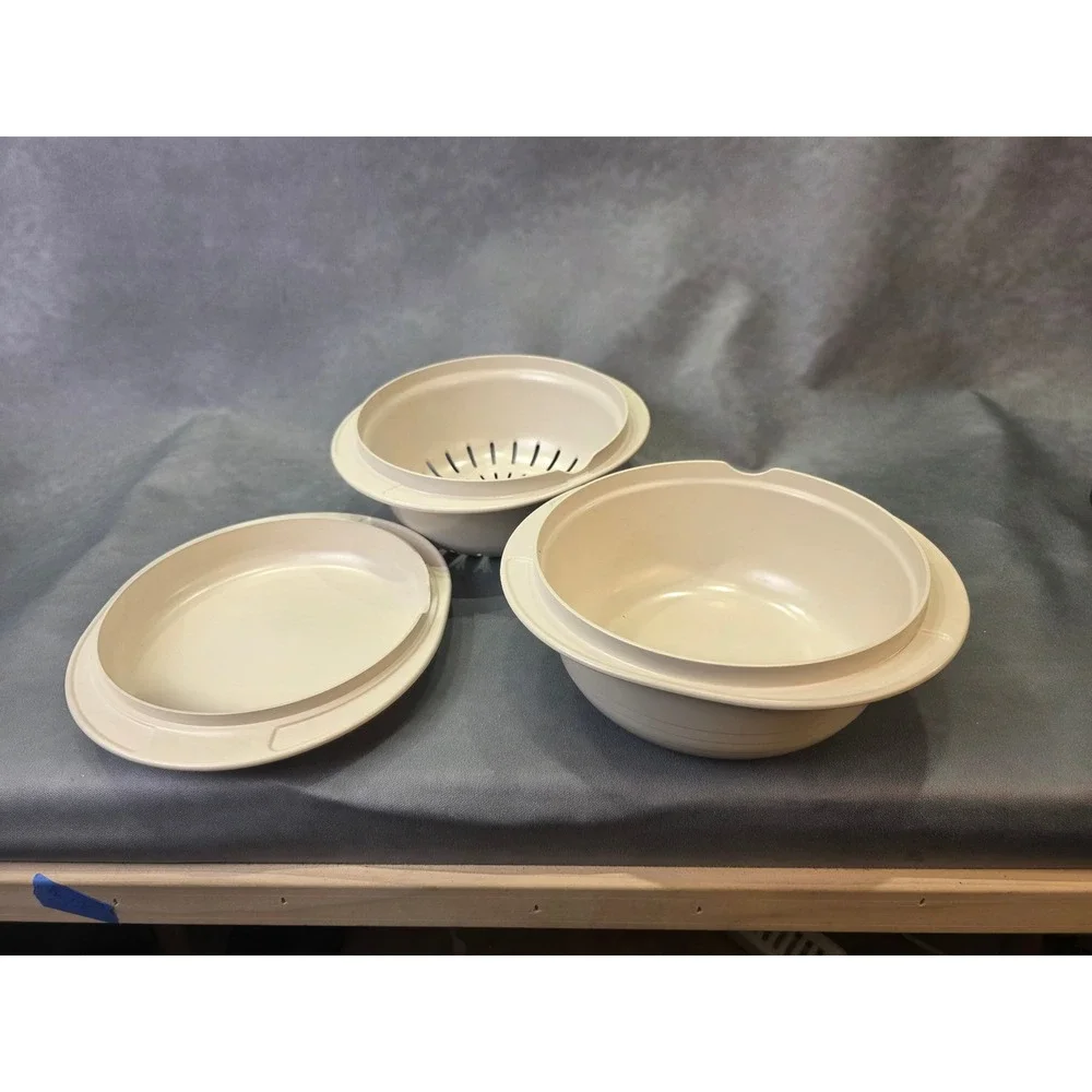 Tupperware Ultra 21 Ovenware Set 2Qt Casserole Steamer Colander 3/4Qt Lid Gray